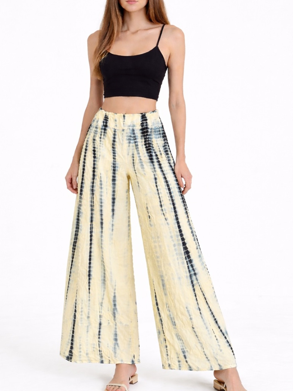 Wide Leg Tie-Dye Pants in Yellow & Black